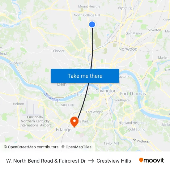W. North Bend Road & Faircrest Dr to Crestview Hills map