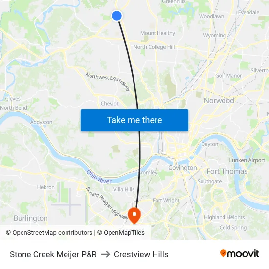 Stone Creek Meijer P&R to Crestview Hills map