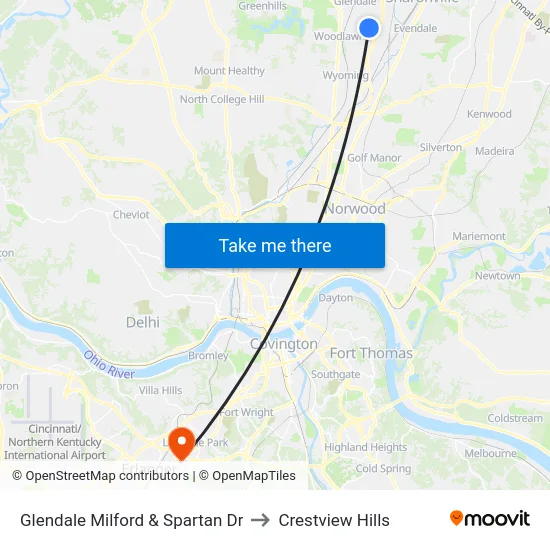 Glendale Milford & Spartan Dr to Crestview Hills map