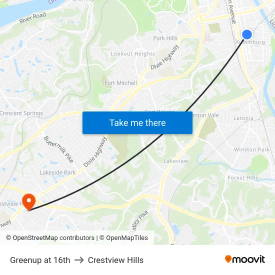 Greenup at 16th to Crestview Hills map