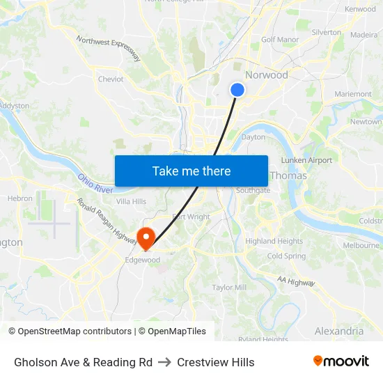 Gholson Ave & Reading Rd to Crestview Hills map