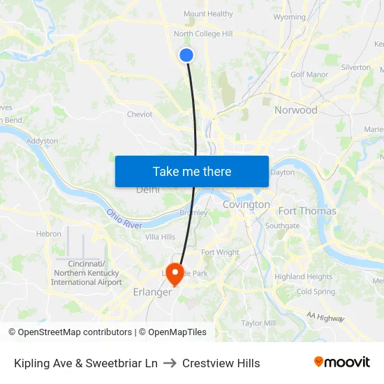 Kipling Ave & Sweetbriar Ln to Crestview Hills map