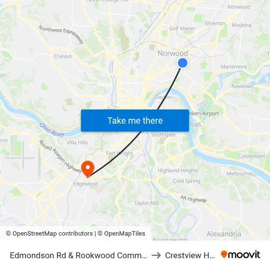 Edmondson Rd & Rookwood Commons to Crestview Hills map