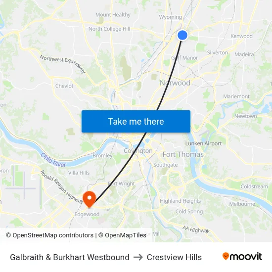 Galbraith & Burkhart Westbound to Crestview Hills map