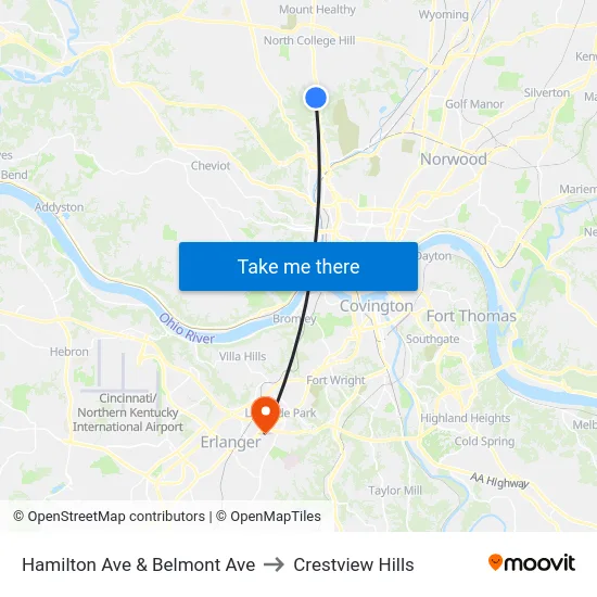 Hamilton Ave & Belmont Ave to Crestview Hills map
