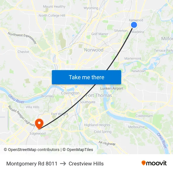 Montgomery Rd 8011 to Crestview Hills map