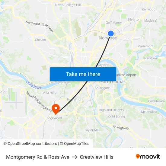 Montgomery Rd & Ross Ave to Crestview Hills map
