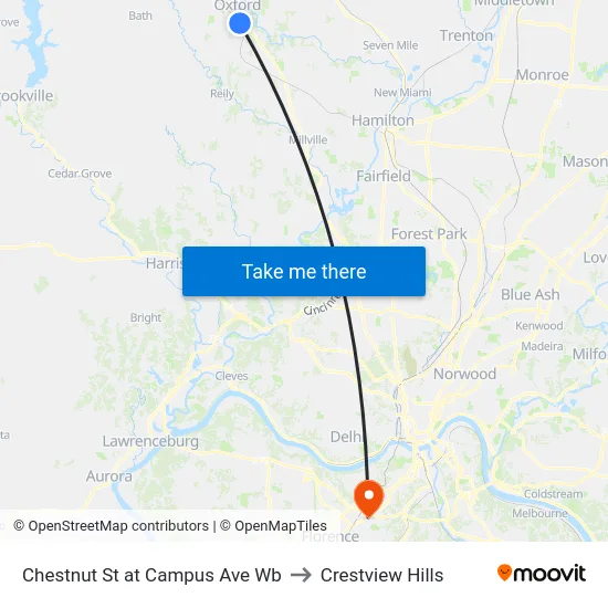 Chestnut St at Campus Ave Wb to Crestview Hills map