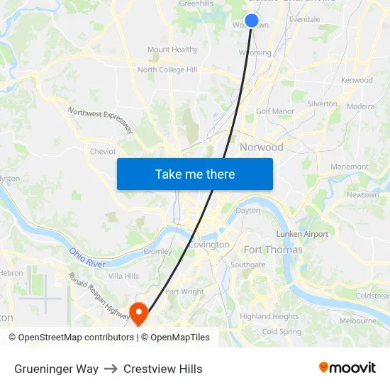 Grueninger Way to Crestview Hills map