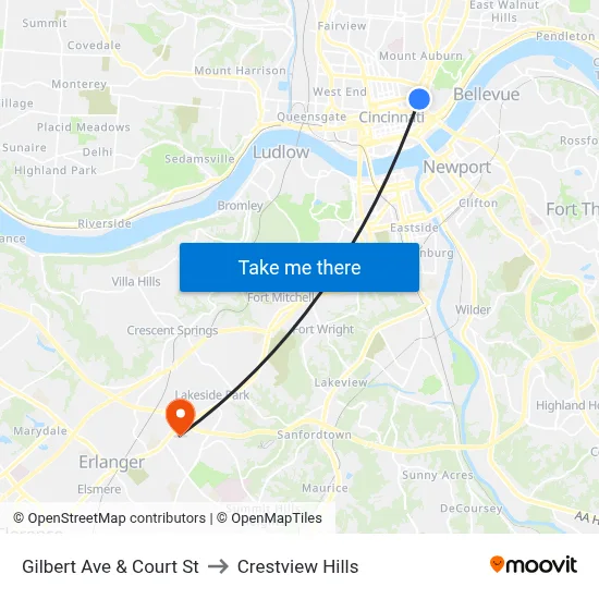 Gilbert Ave & Court St to Crestview Hills map