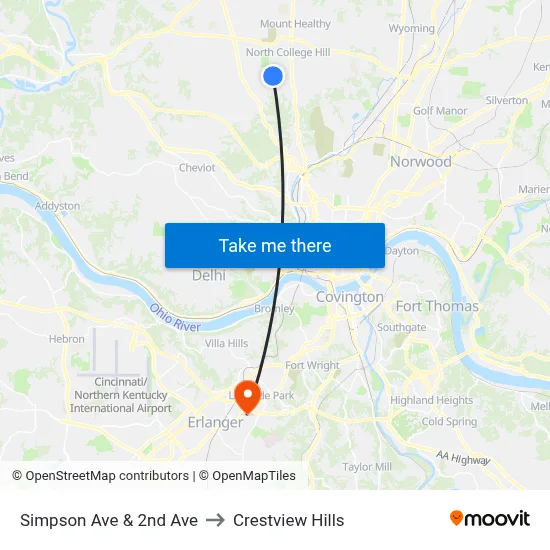 Simpson Ave & 2nd Ave to Crestview Hills map
