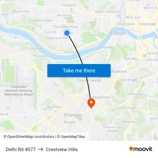 Delhi Rd 4977 to Crestview Hills map