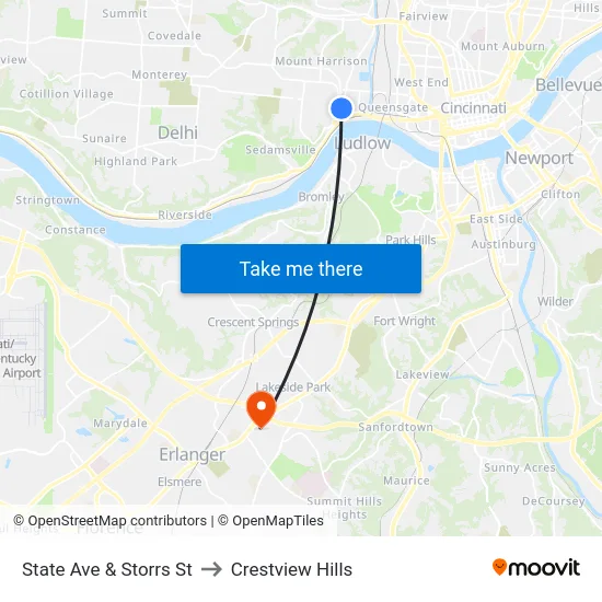State Ave & Storrs St to Crestview Hills map