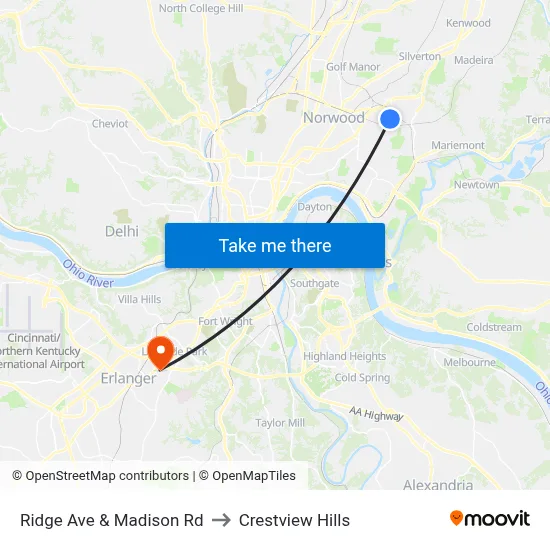 Ridge Ave & Madison Rd to Crestview Hills map