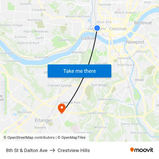 8th St & Dalton Ave to Crestview Hills map