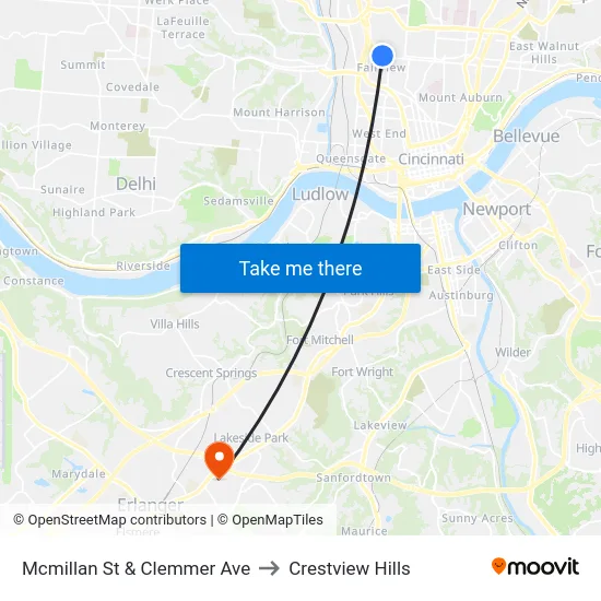 Mcmillan St & Clemmer Ave to Crestview Hills map