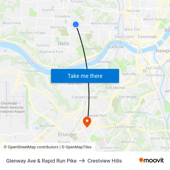 Glenway Ave & Rapid Run Pike to Crestview Hills map
