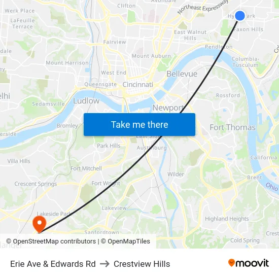 Erie Ave & Edwards Rd to Crestview Hills map