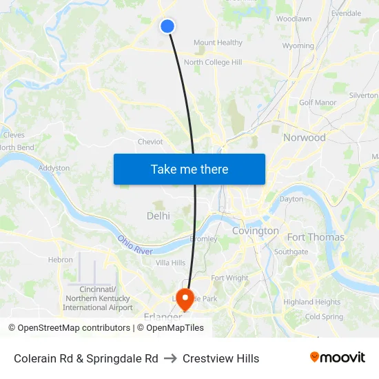 Colerain Rd & Springdale Rd to Crestview Hills map