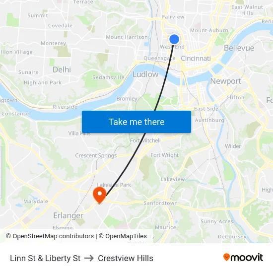 Linn St & Liberty St to Crestview Hills map