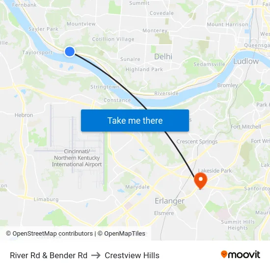 River Rd & Bender Rd to Crestview Hills map