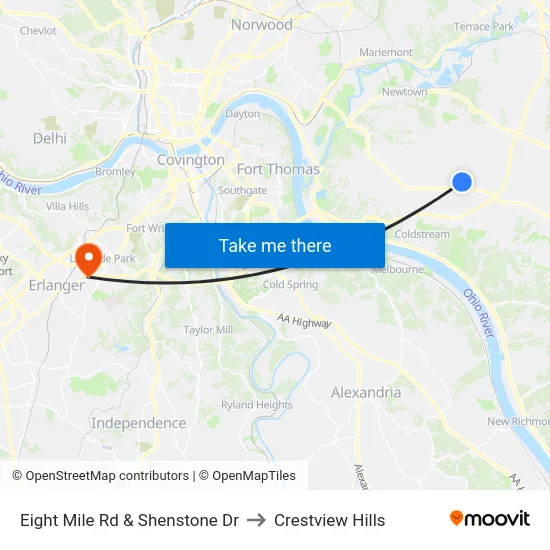 Eight Mile Rd & Shenstone Dr to Crestview Hills map