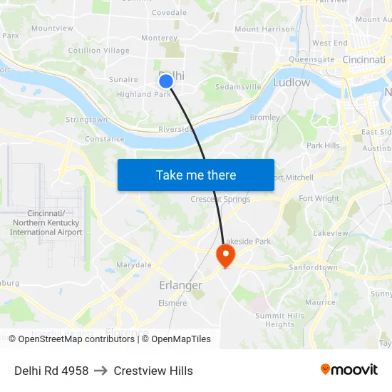 Delhi Rd 4958 to Crestview Hills map