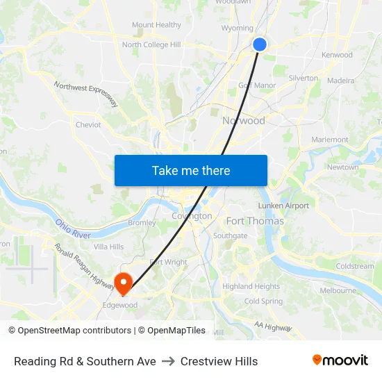 Reading Rd & Southern Ave to Crestview Hills map