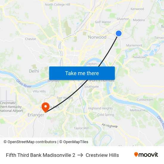 Fifth Third Bank Madisonville 2 to Crestview Hills map