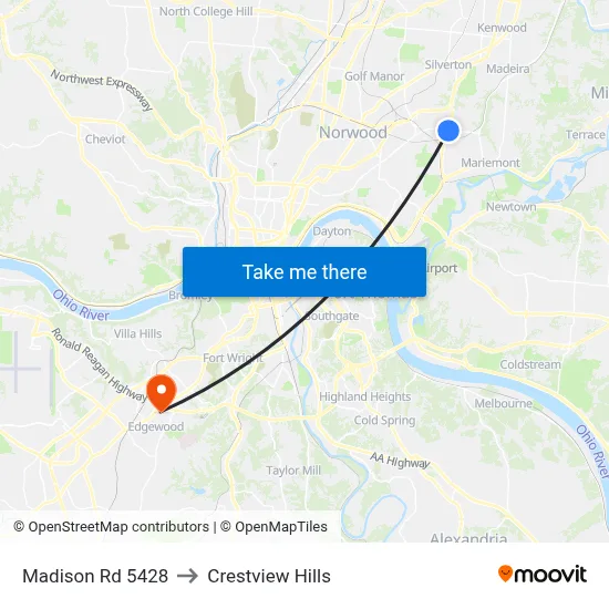 Madison Rd 5428 to Crestview Hills map