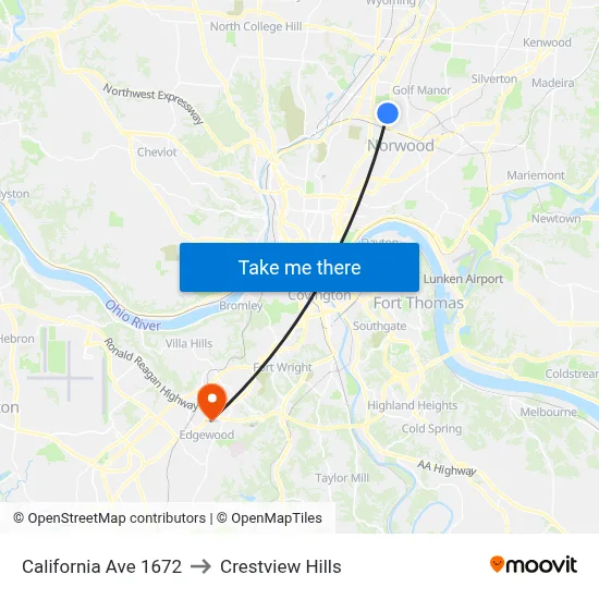California Ave 1672 to Crestview Hills map
