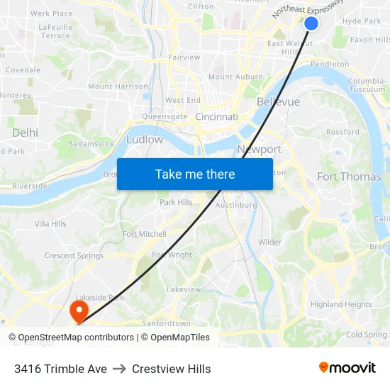 3416 Trimble Ave to Crestview Hills map
