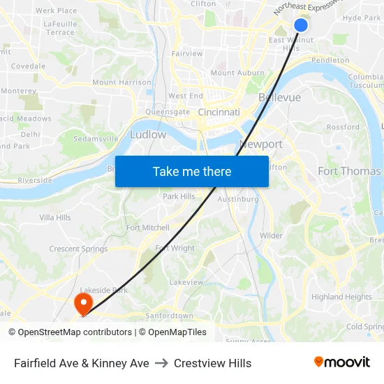 Fairfield Ave & Kinney Ave to Crestview Hills map