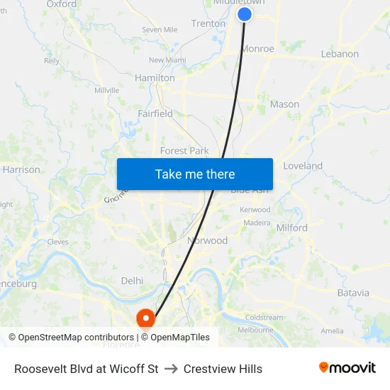 Roosevelt Blvd at Wicoff St to Crestview Hills map