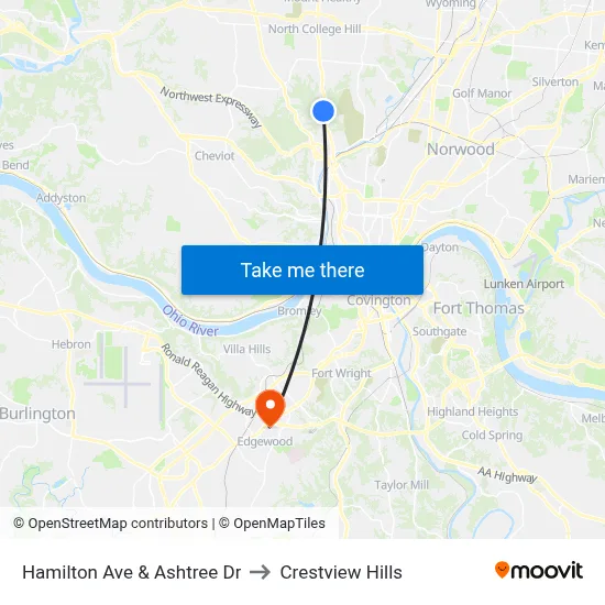Hamilton Ave & Ashtree Dr to Crestview Hills map