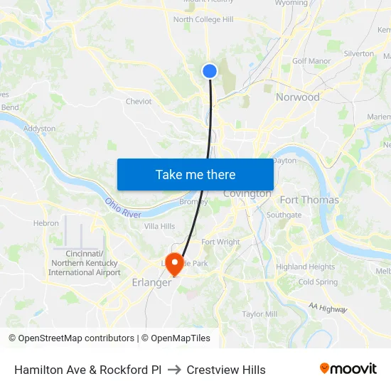 Hamilton Ave & Rockford Pl to Crestview Hills map