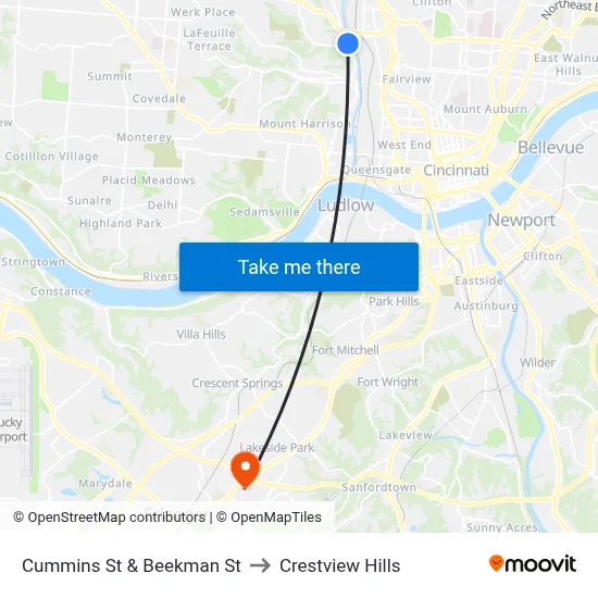 Cummins St & Beekman St to Crestview Hills map