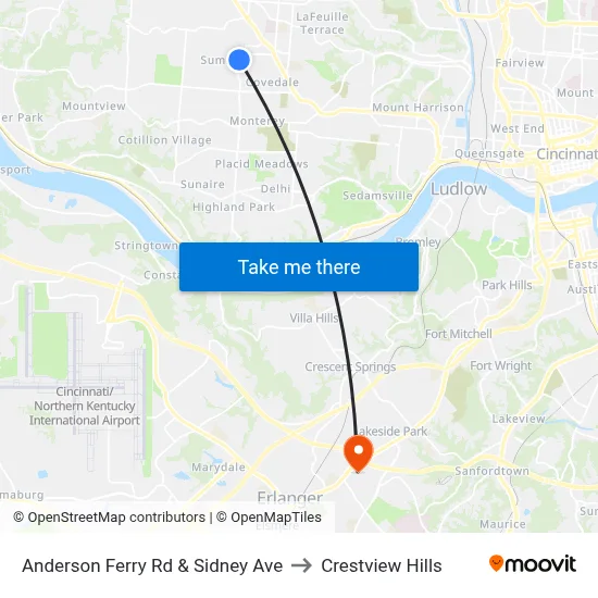 Anderson Ferry Rd & Sidney Ave to Crestview Hills map