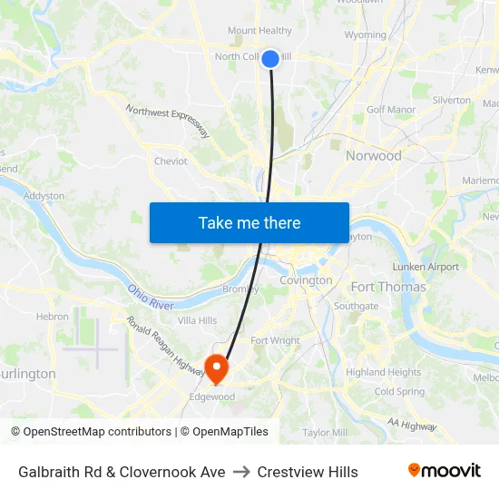 Galbraith Rd & Clovernook Ave to Crestview Hills map