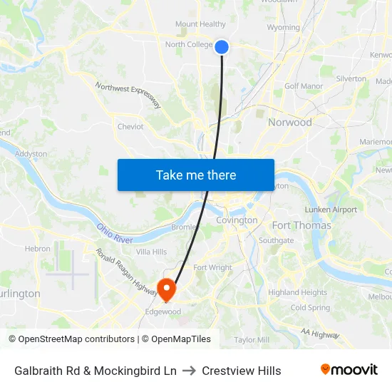 Galbraith Rd & Mockingbird Ln to Crestview Hills map