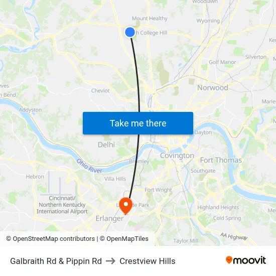 Galbraith Rd & Pippin Rd to Crestview Hills map