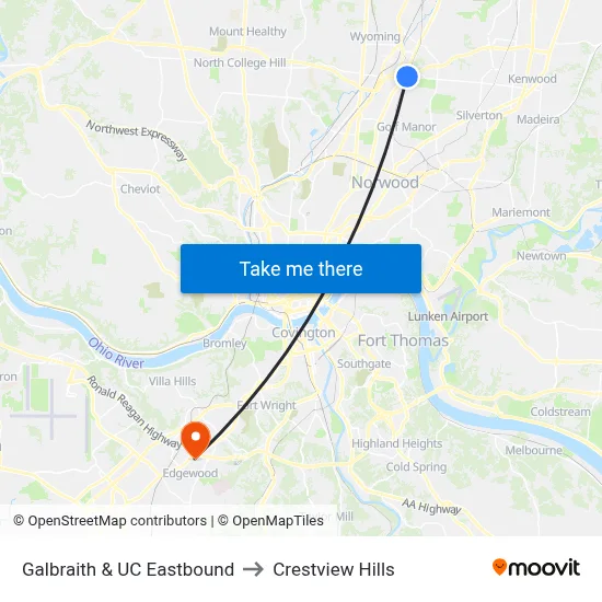 Galbraith & UC Eastbound to Crestview Hills map