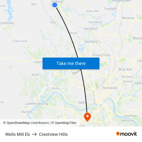 Wells Mill Eb to Crestview Hills map