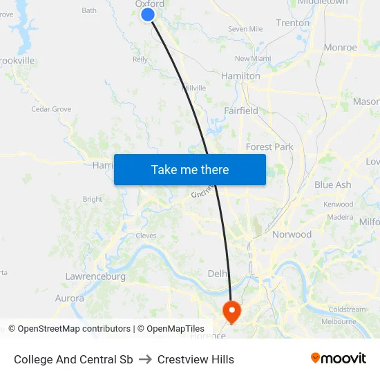 College And Central Sb to Crestview Hills map