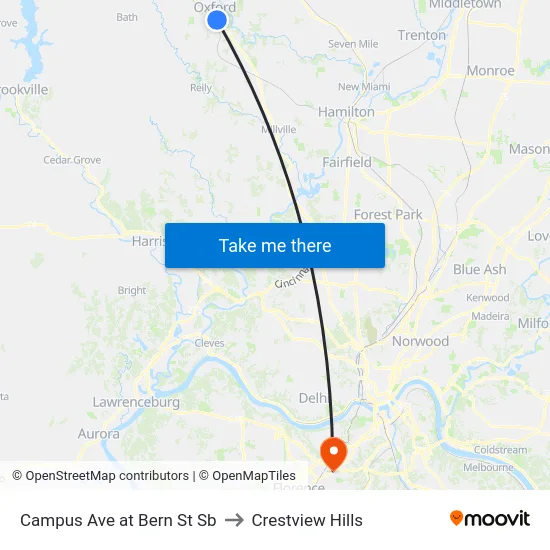 Campus Ave at Bern St Sb to Crestview Hills map