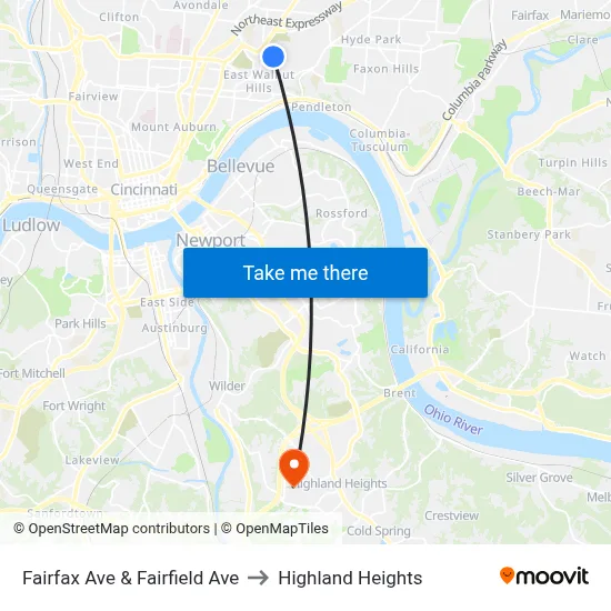 Fairfax Ave & Fairfield Ave to Highland Heights map