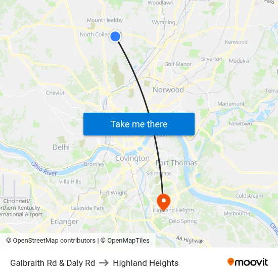 Galbraith Rd & Daly Rd to Highland Heights map