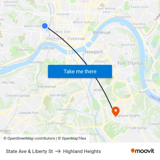 State Ave & Liberty St to Highland Heights map
