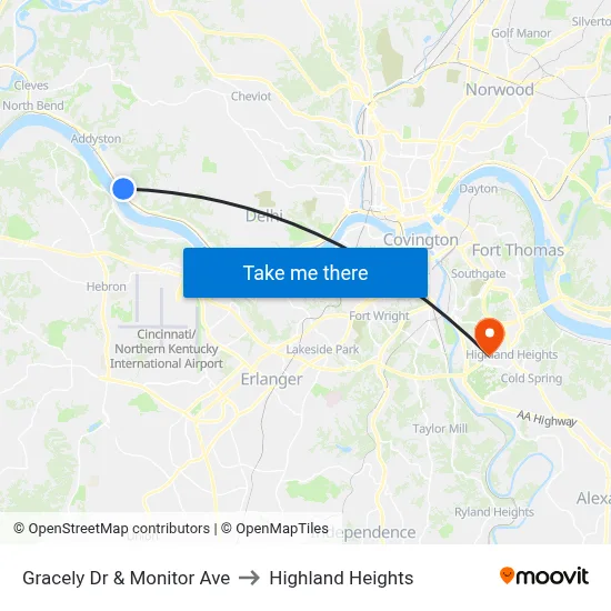 Gracely Dr & Monitor Ave to Highland Heights map