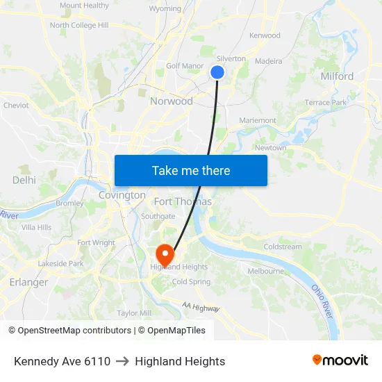 Kennedy Ave 6110 to Highland Heights map